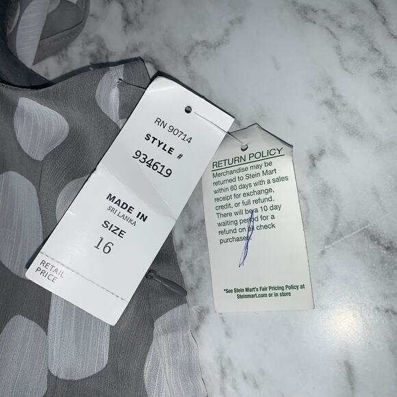 MSK Polka Dot Dress Women Size 16 Gray A Line Sleeveless Midi Length Chiffon - Picture 9 of 14